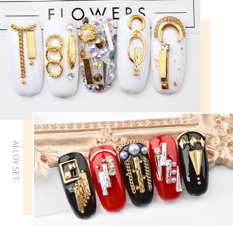 alloy gold bar rivet turntable long/short metal bar arc nail decoration