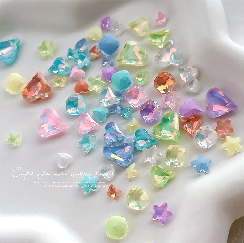mocha protein crystal water ripple crooked heart fat square butterfly nail diamond
