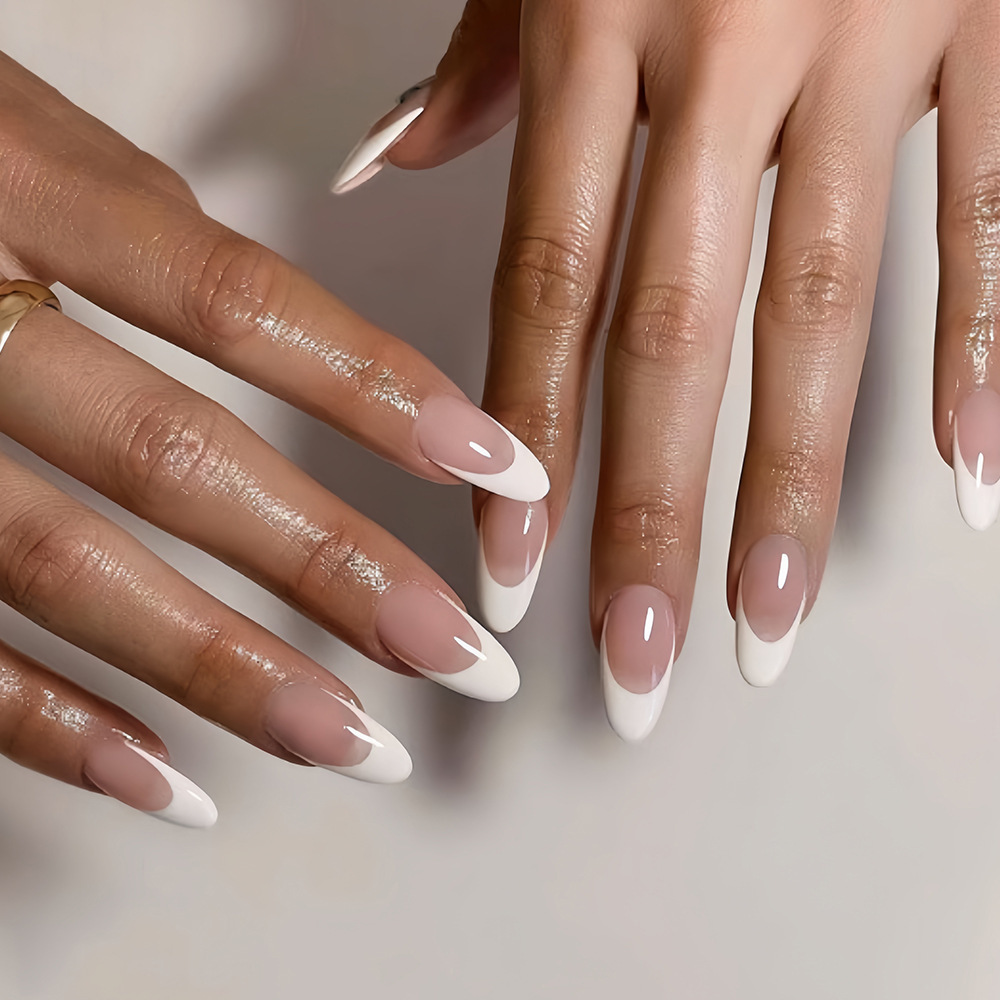 wearing nails Simple white edge French long fake nail tips press on nails