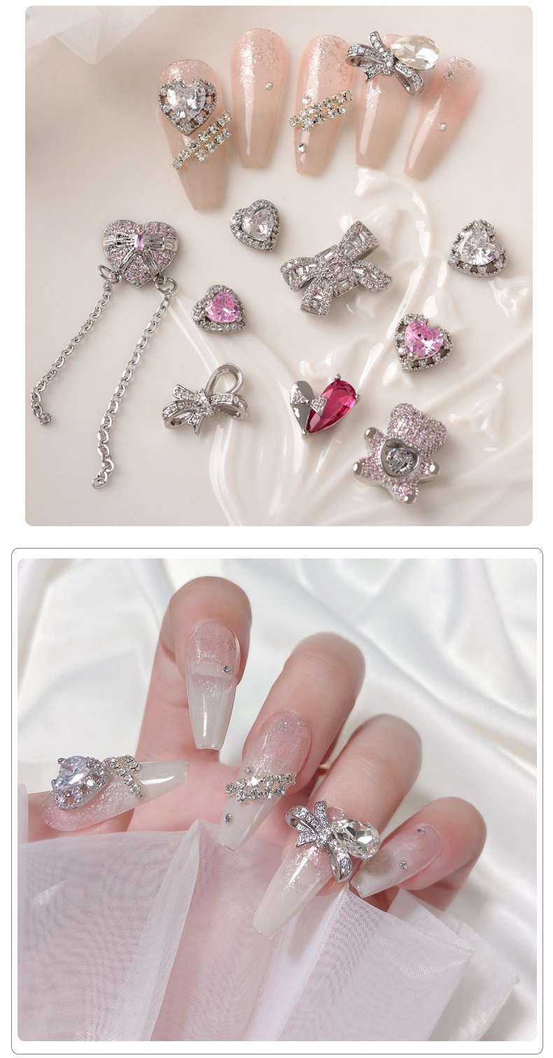 cheap price zircon LZ light luxury super sparkling bow dynamic little bear nail diamond accessory