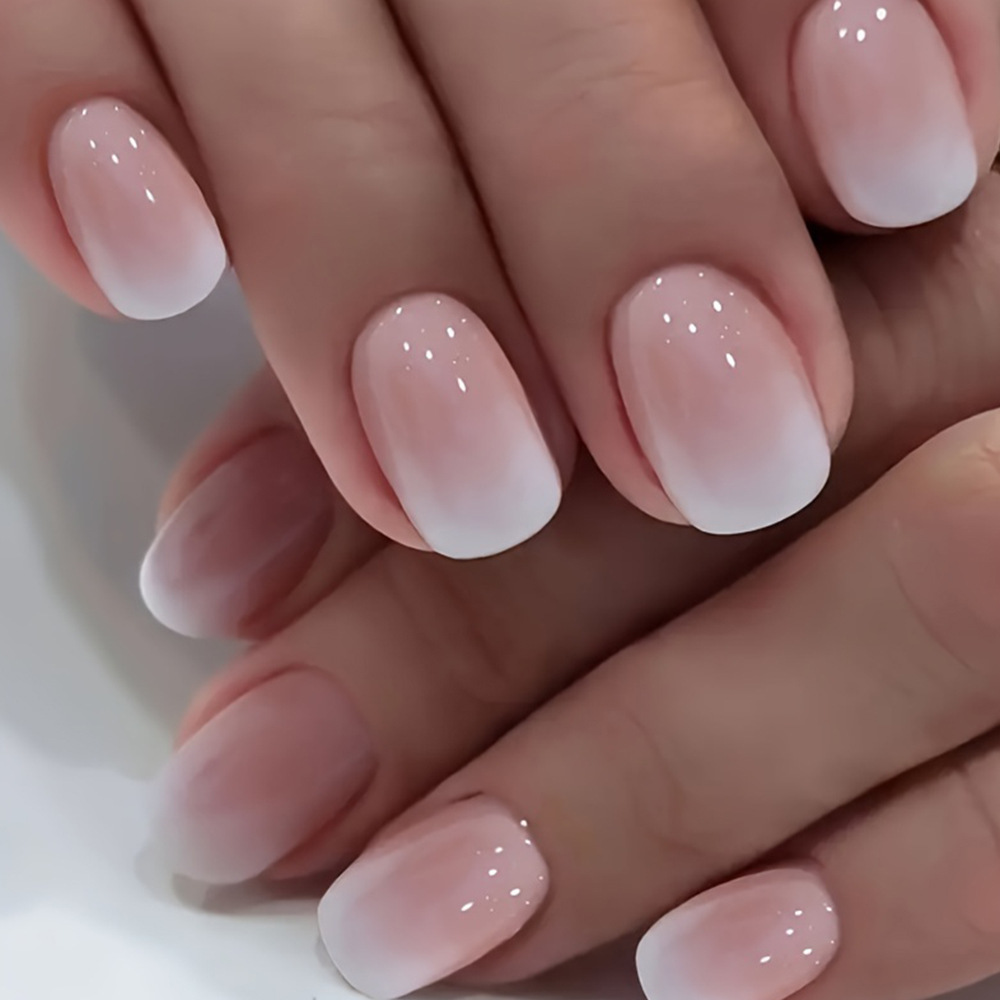 wearable manicure white and nude pink gradient fake press on nails