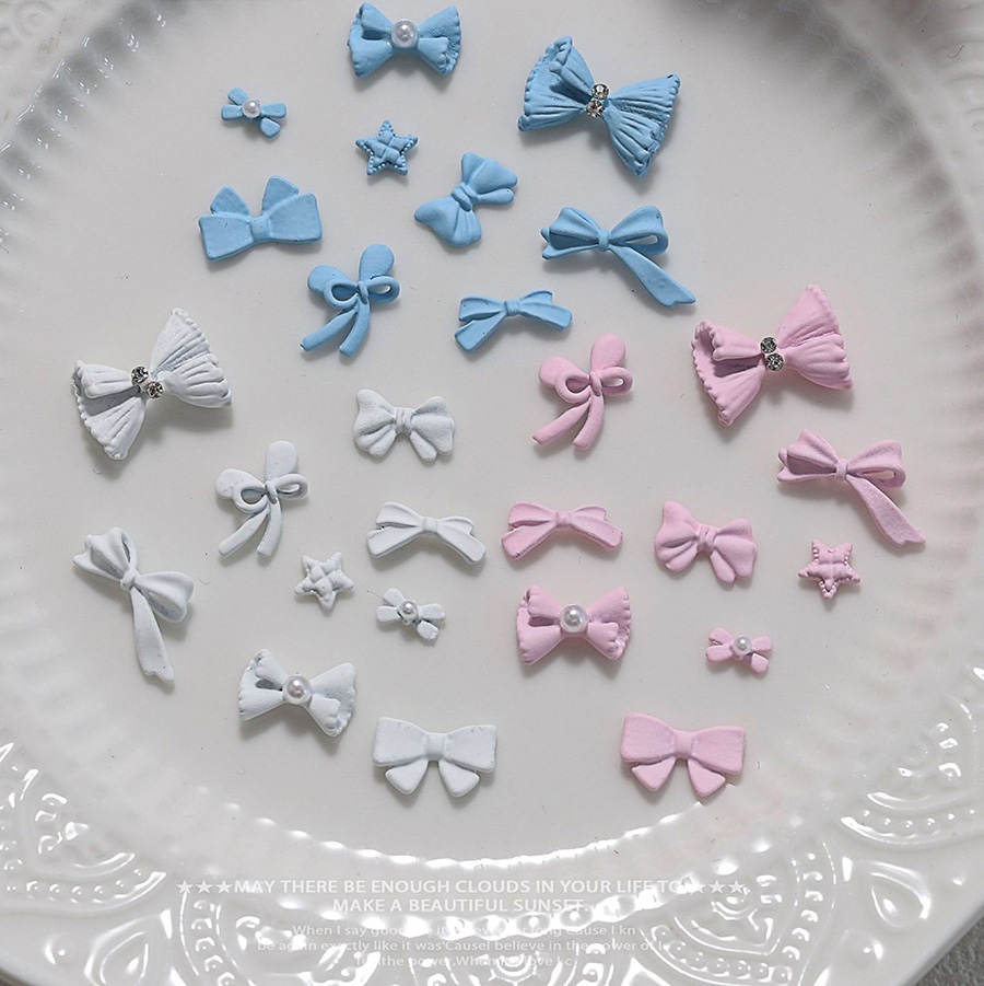 cream blue pink alloy bow 3D matte spray paint bow tie rhineston nail decoration
